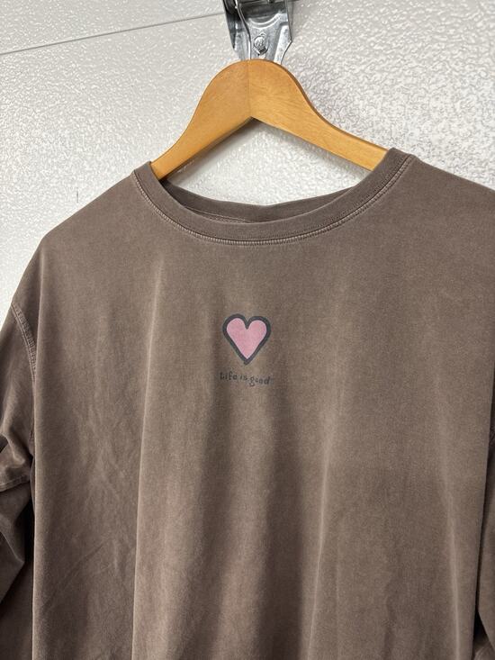 Life Is Good Tops - Life is Good Womens XL Long Sleeve T-Shirt Brown Pink Heart Graphic Cotton Tee
